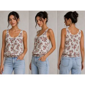 Zebra Floral Sleeveless Top Cotton Silk Blend Lightweight Size S Casual Boho